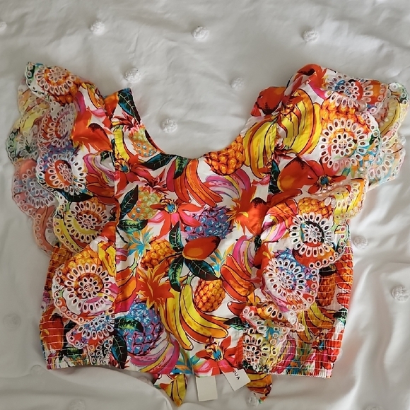 NWT Aqua Vibrant Fruit and Floral Blouse 2 piece outfit - Picture 4 of 8